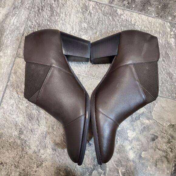 Vionic Orthaheel Point Dark Brown Leather Chunky Heel Ankle Boots Booties 9 - Picture 3 of 9